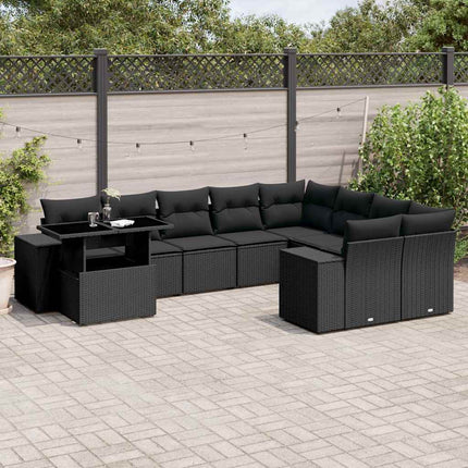 Loungegrupp 10 delar med svarta dynor konstrotting