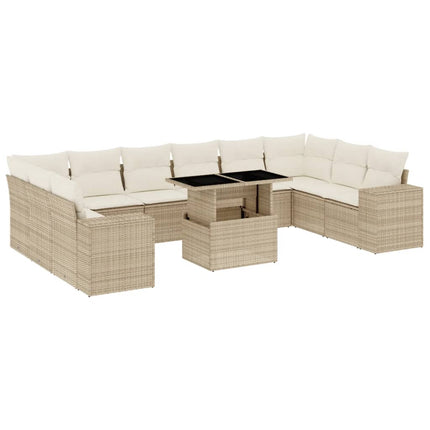 Loungegrupp för trädgården m. dynor 11 delar beige konstrotting
