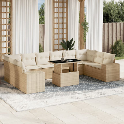 Loungegrupp för trädgården m. dynor 11 delar beige konstrotting