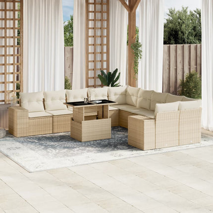 Loungegrupp för trädgården m. dynor 11 delar beige konstrotting