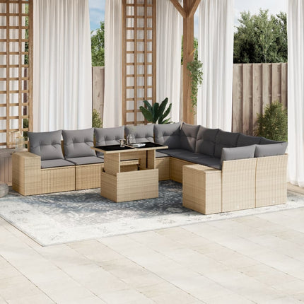 Loungegrupp för trädgården m. dynor 11 delar beige konstrotting