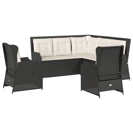 Loungegrupp med dynor 5 delar konstrotting svart