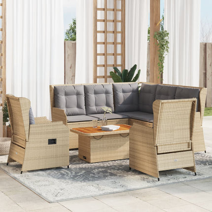 Loungegrupp för trädgården med dynor 6 delar konstrotting beige