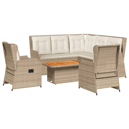 Loungegrupp för trädgården med dynor 6 delar konstrotting beige