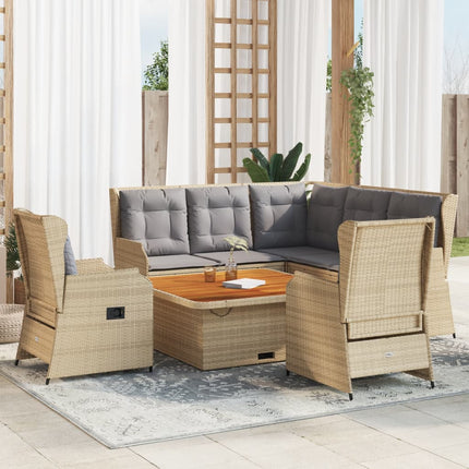 Loungegrupp för trädgården med dynor 6 delar konstrotting beige