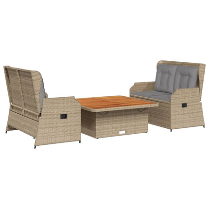 Loungegrupp för trädgården med dynor 3 delar konstrotting beige