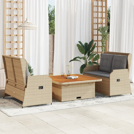 Loungegrupp för trädgården med dynor 3 delar konstrotting beige