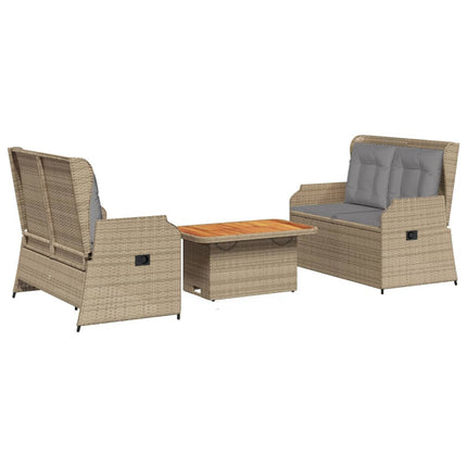 Loungegrupp för trädgården med dynor 3 delar konstrotting beige