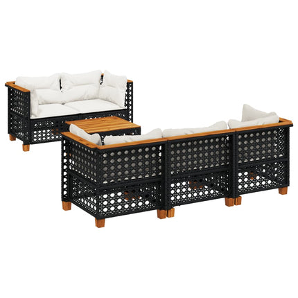 Loungegrupp med dynor 6 delar svart konstrotting