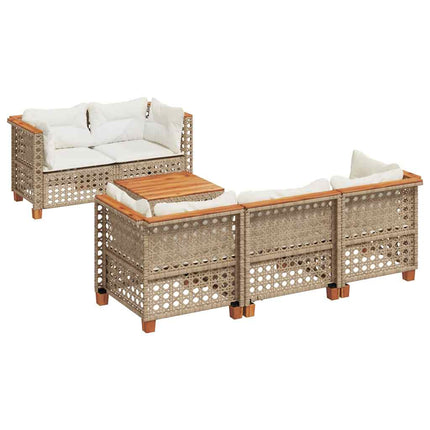 Soffgrupp för trädgården med dynor 6 delar beige konstrotting