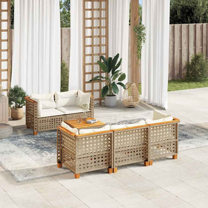 Soffgrupp för trädgården med dynor 6 delar beige konstrotting
