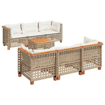 Matgrupp för trädgården med dynor 7 delar beige konstrotting