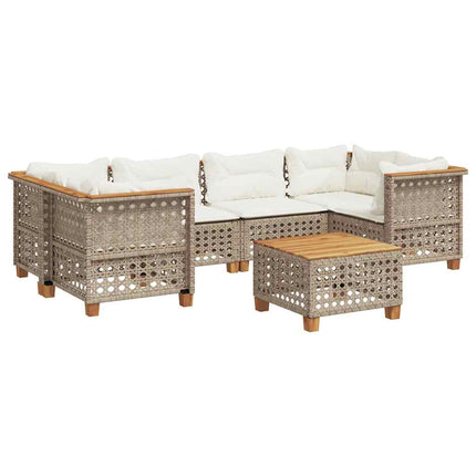 Matgrupp för trädgården med dynor 7 delar beige konstrotting