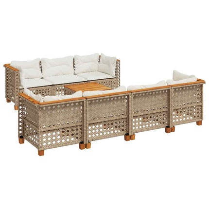 Matgrupp för trädgården med dynor 8 delar beige konstrotting