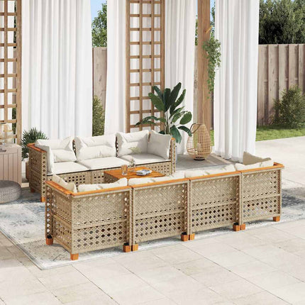 Matgrupp för trädgården med dynor 8 delar beige konstrotting