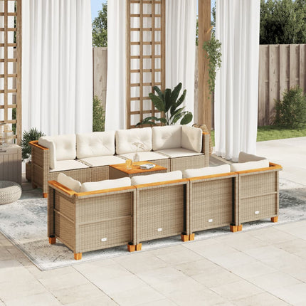 Soffgrupp för trädgården med dynor 9 delar beige konstrotting