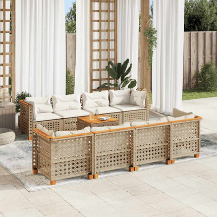 Soffgrupp för trädgården med dynor 9 delar beige konstrotting