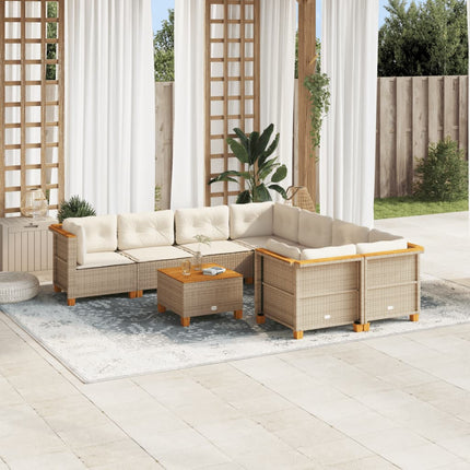 Soffgrupp för trädgården med dynor 9 delar beige konstrotting