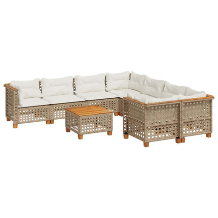 Soffgrupp för trädgården med dynor 9 delar beige konstrotting