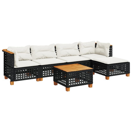 Loungegrupp med dynor 6 delar svart konstrotting