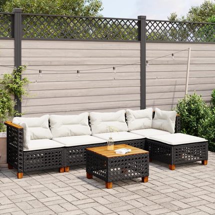 Loungegrupp med dynor 6 delar svart konstrotting