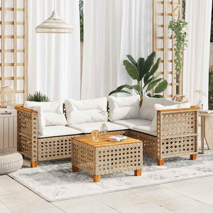 Soffgrupp för trädgården med dynor 5 delar beige konstrotting