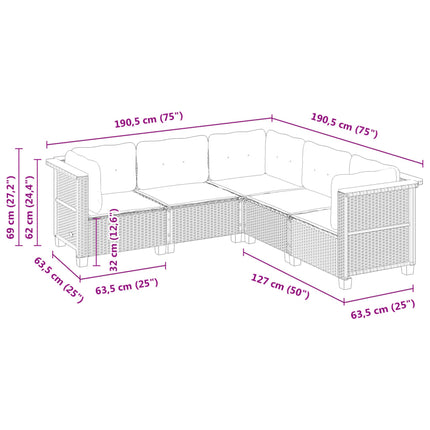 Soffgrupp för trädgården med dynor 5 delar beige konstrotting