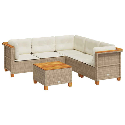 Soffgrupp för trädgården med dynor 6 delar beige konstrotting