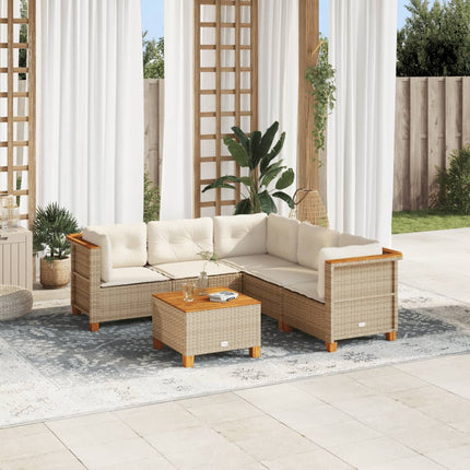 Soffgrupp för trädgården med dynor 6 delar beige konstrotting