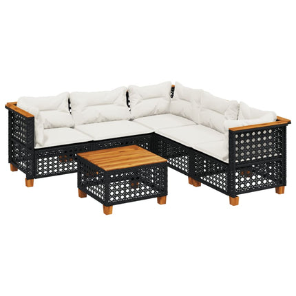 Loungegrupp med dynor 6 delar svart konstrotting