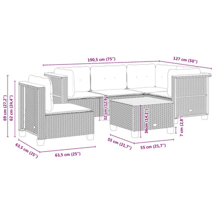 Loungegrupp med dynor 6 delar svart konstrotting