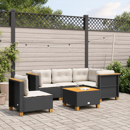 Loungegrupp med dynor 6 delar svart konstrotting