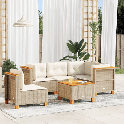 Soffgrupp för trädgården med dynor 6 delar beige konstrotting