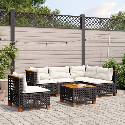 Loungegrupp med dynor 6 delar svart konstrotting