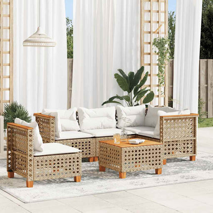 Soffgrupp för trädgården med dynor 6 delar beige konstrotting