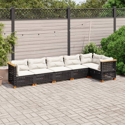 Loungegrupp med dynor 6 delar svart konstrotting