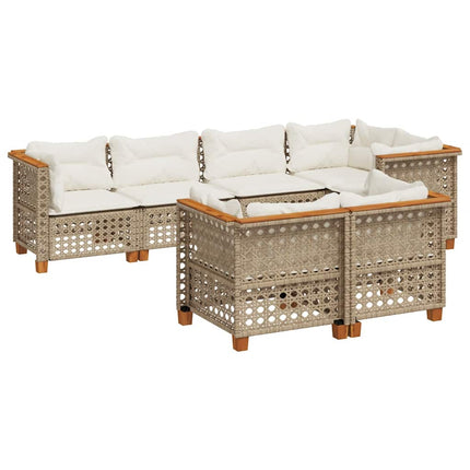 Matgrupp för trädgården med dynor 7 delar beige konstrotting
