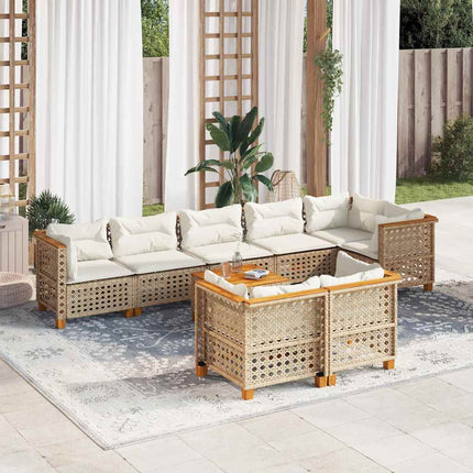 Soffgrupp för trädgården med dynor 9 delar beige konstrotting