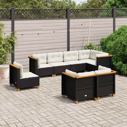 Loungegrupp för trädgården med dynor 8 delar svart konstrotting