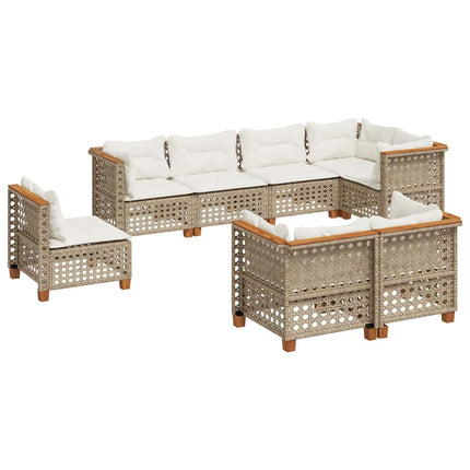 Matgrupp för trädgården med dynor 8 delar beige konstrotting
