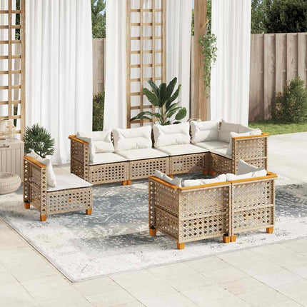 Matgrupp för trädgården med dynor 8 delar beige konstrotting