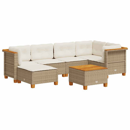 Matgrupp för trädgården med dynor 7 delar beige konstrotting
