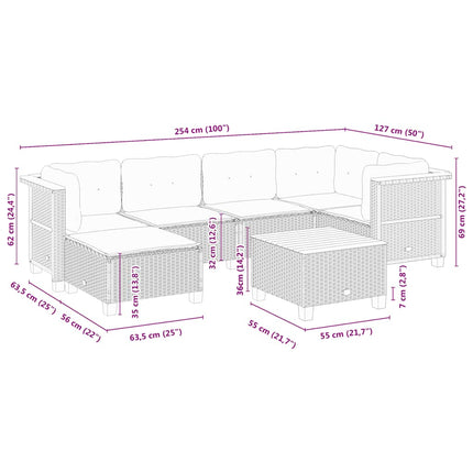 Matgrupp för trädgården med dynor 7 delar beige konstrotting