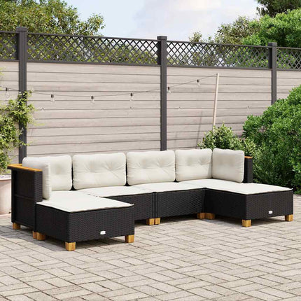 Loungegrupp med dynor 6 delar svart konstrotting
