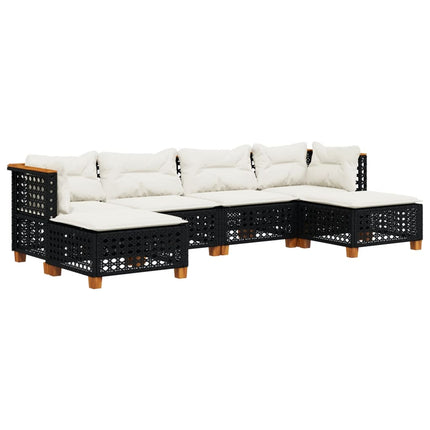 Loungegrupp med dynor 6 delar svart konstrotting
