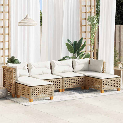 Soffgrupp för trädgården med dynor 6 delar beige konstrotting