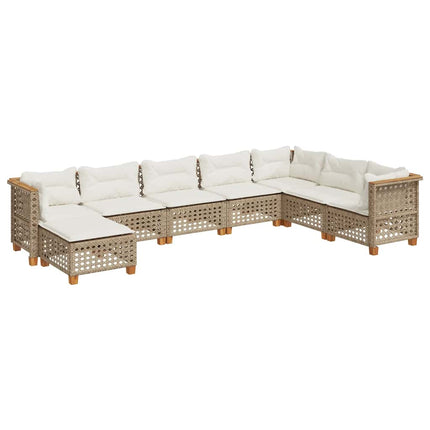 Matgrupp för trädgården med dynor 8 delar beige konstrotting