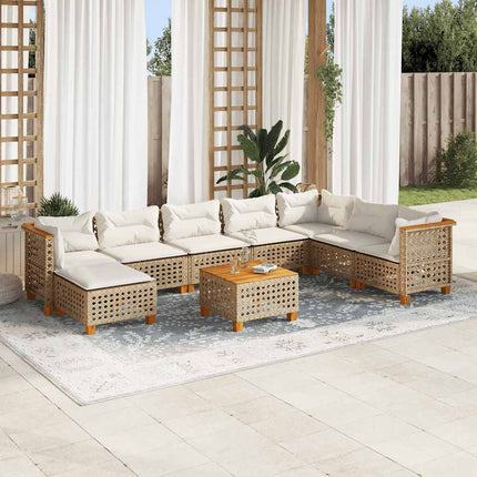 Soffgrupp för trädgården med dynor 9 delar beige konstrotting