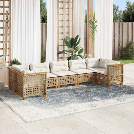 Matgrupp för trädgården med dynor 7 delar beige konstrotting