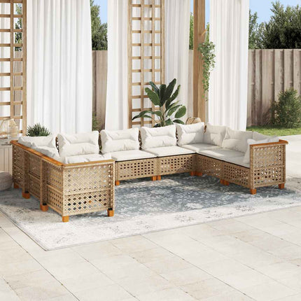 Soffgrupp för trädgården med dynor 9 delar beige konstrotting